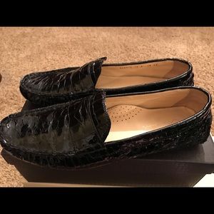 Cole Haan croco/patent black driving moccasins